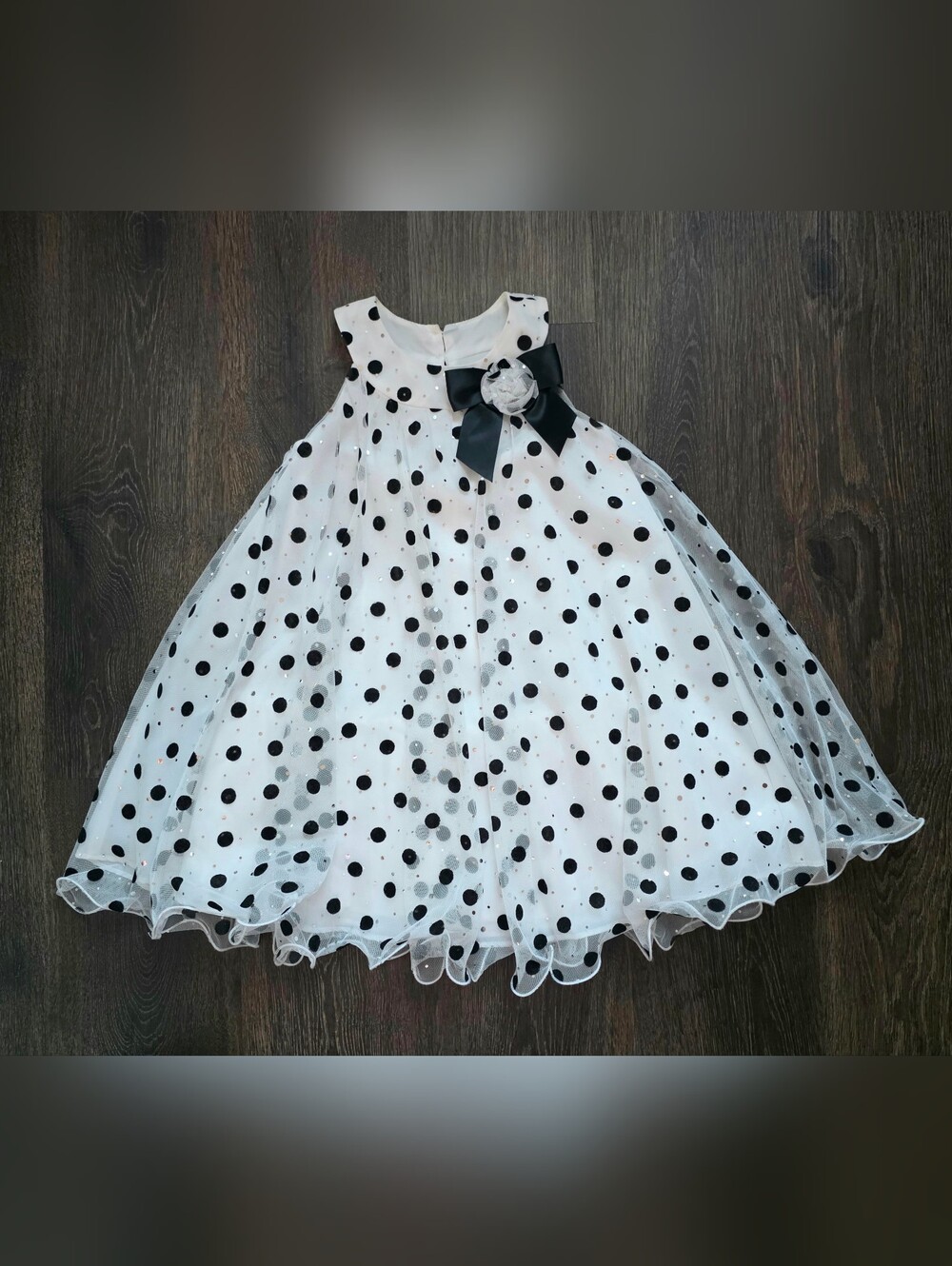 Bonnie Jean white & black polka dot tulle special occasion dress